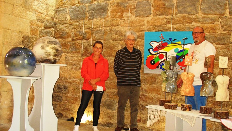 Paintings and ceramics on display at the chapel. Carennac